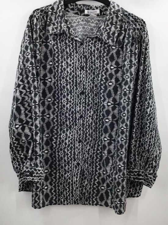 Tops - Women's 5X Batik Print Shirt Black White Cotton Blend Ethnic Afrocentric L/S